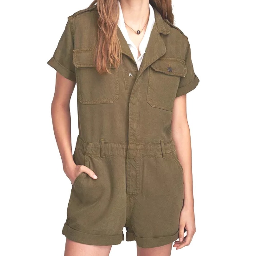 Lucky Brand Olive Utility Cargo Denim Surplus Romper Women's Large